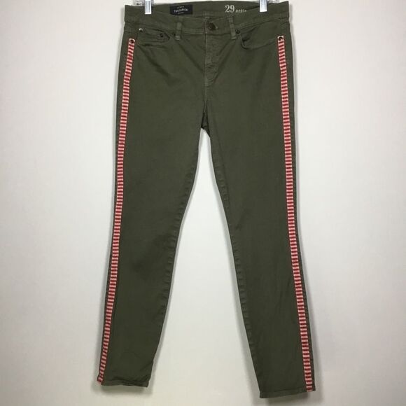 Army green jeans red vertical stripe down the side waist 33” inner leg 27 1/2” - Picture 1 of 7